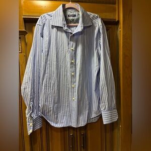 Robert Graham Classic Blue & White Striped Shirt with Paisley Turn-up Cuffs XL